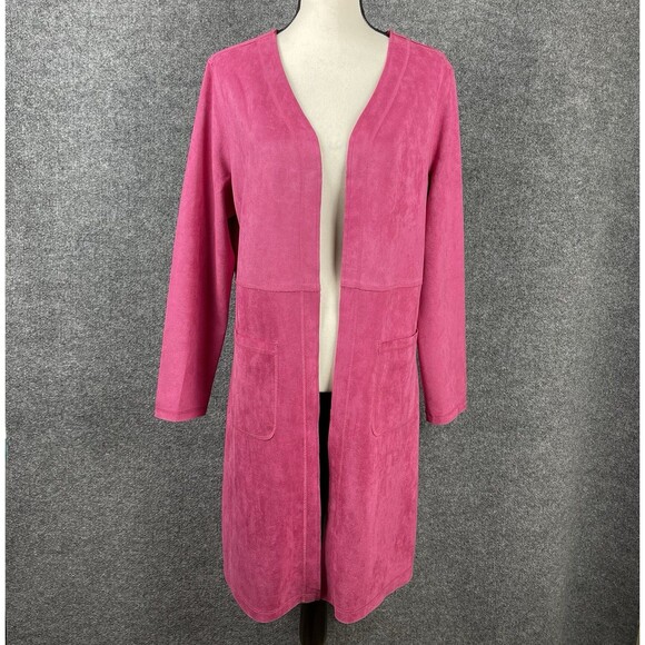 Solitaire Longline Coat Jacket XL Pink Faux Suede Open Front Minimalist Boho - Picture 1 of 12